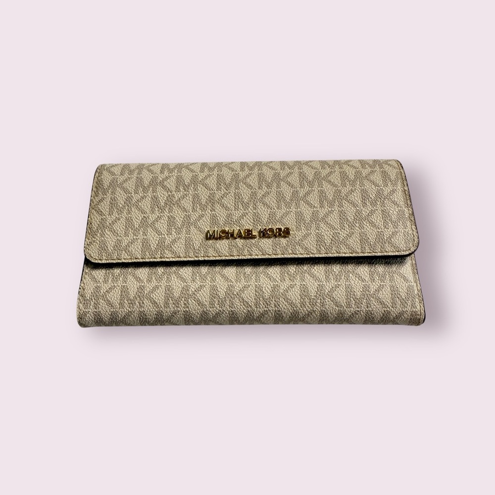 Michael Kors Tan Signature Monogram Clutch Wallet